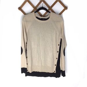 J Crew Wool Sweater Buttons Elbow Patches Medium